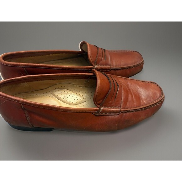 Santoni Men’s Brown Leather Penny Loafers US Size 9D Dress Shoes Made In Italy